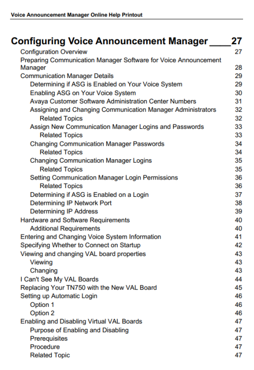 Voice Announcement Manager help System